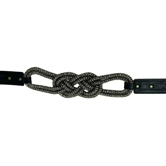 Womens Black & bronze gold chunky metal knot stretch belt avant garde size small - Picture 1 of 8